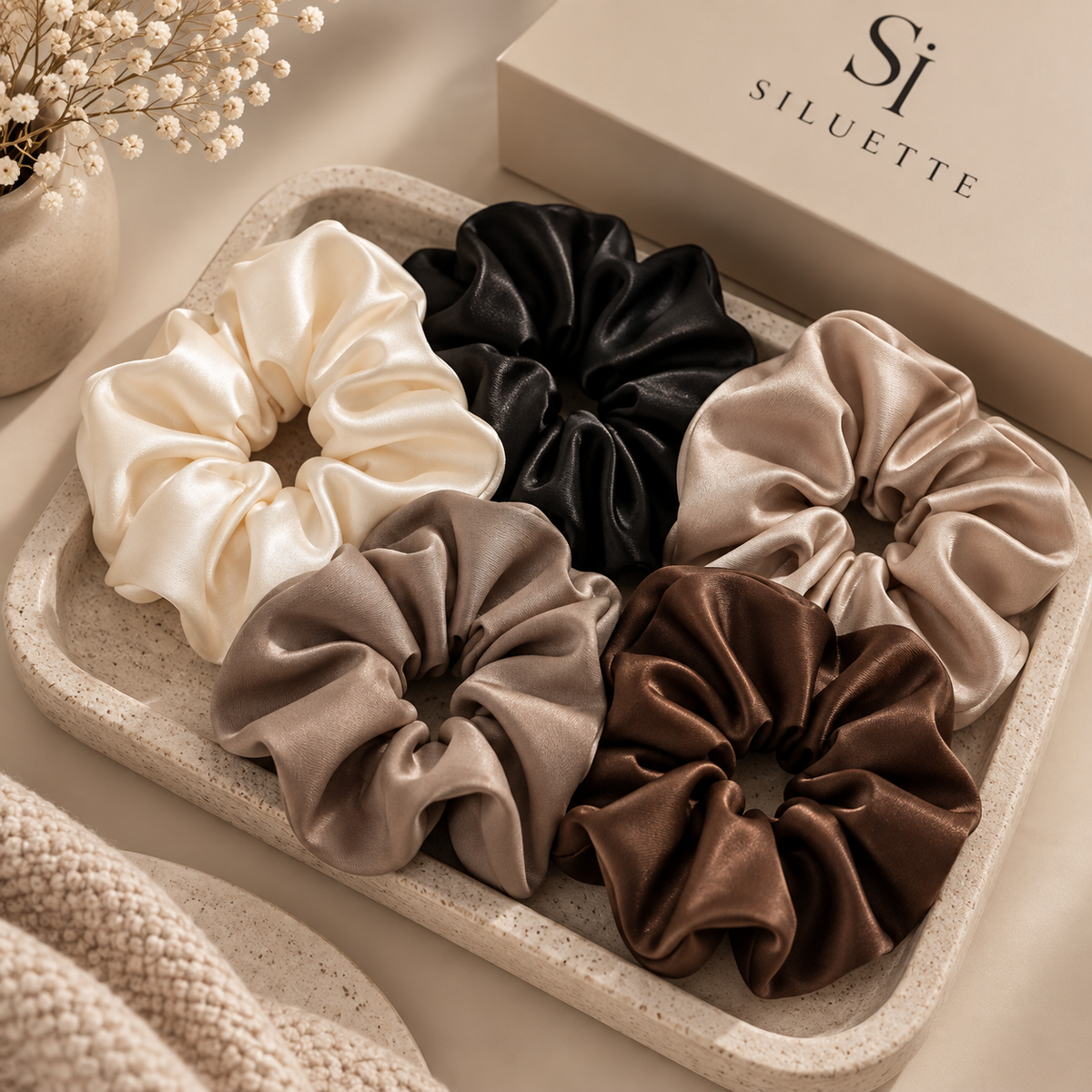 Siluette Satin Scrunchie Set – 5 Pack